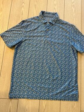 Hickey Freeman Blue Geometric Golf Short Sleeve Top Large